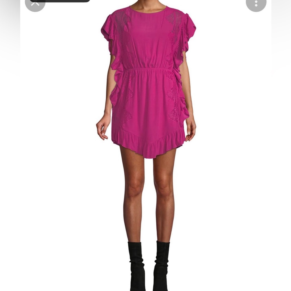 IRO Zestful Short Sleeve Ruffle Mini Dress Fushia S - Picture 2 of 13